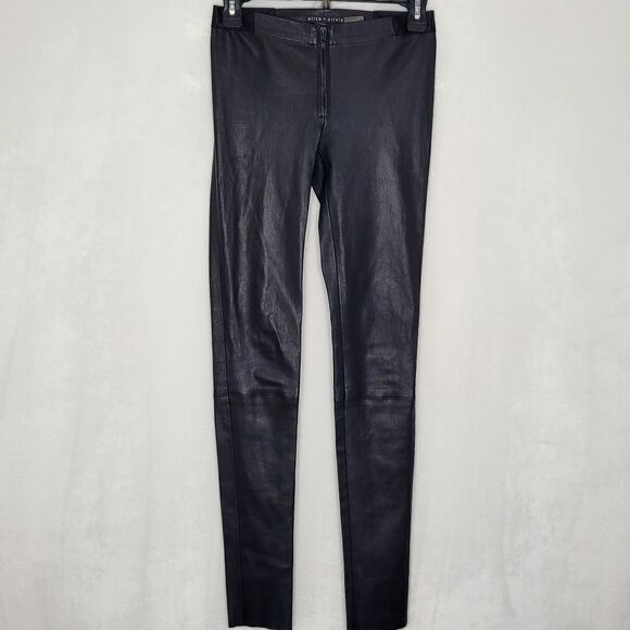 Alice + Olivia Lamb Leather Front Zip Leggings Size 2 - Picture 4 of 13